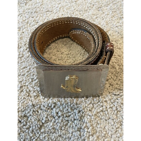 Vintage Bona Allen Brown Leather Belt With Gold And Silver Tone Western‎ Buckle - Picture 3 of 8